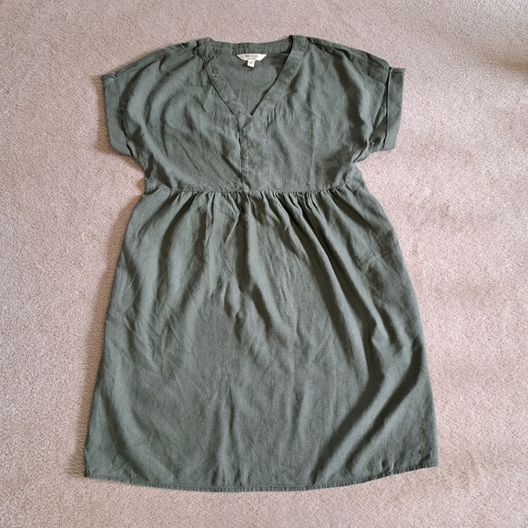 NWOT Briggs New York Greenl Linen Dress Small V-neck Short Sleeved - Picture 14 of 14